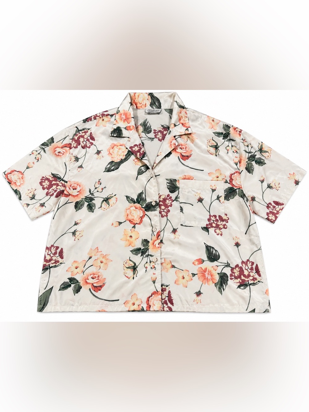 Vintage 90s Kathryn Floral Satin Sleep Shirt Blouse Medium